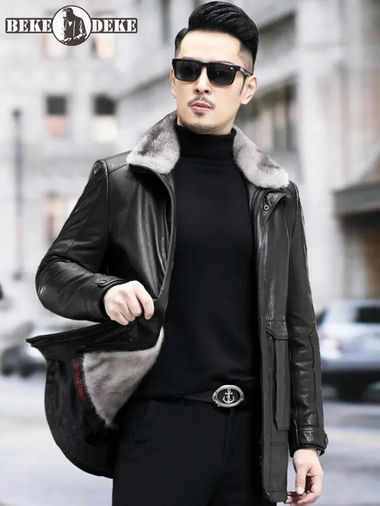 Mens Genuine Leather Jacket Luxury Removable Real Mink Fur Lining Overcoat Warm Medium Long Winter Business Casual Coat Size 5XL
Mens Genuine Leather Jacket Luxury Removable Real Mink Fur Lining Overcoat Warm Medium Long Winter Business Casual Coat Size 5XL