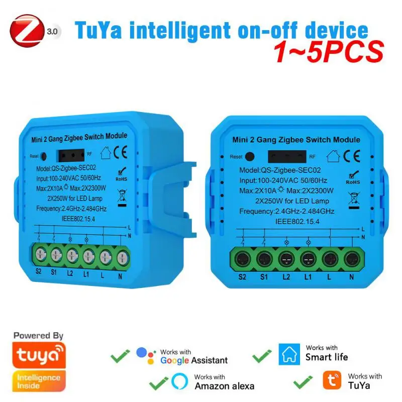 

1~5PCS Tuya /Wifi Push Button Switch Module1/2 Gang Switch Control Module APP Remotely Control Compatible Alexa