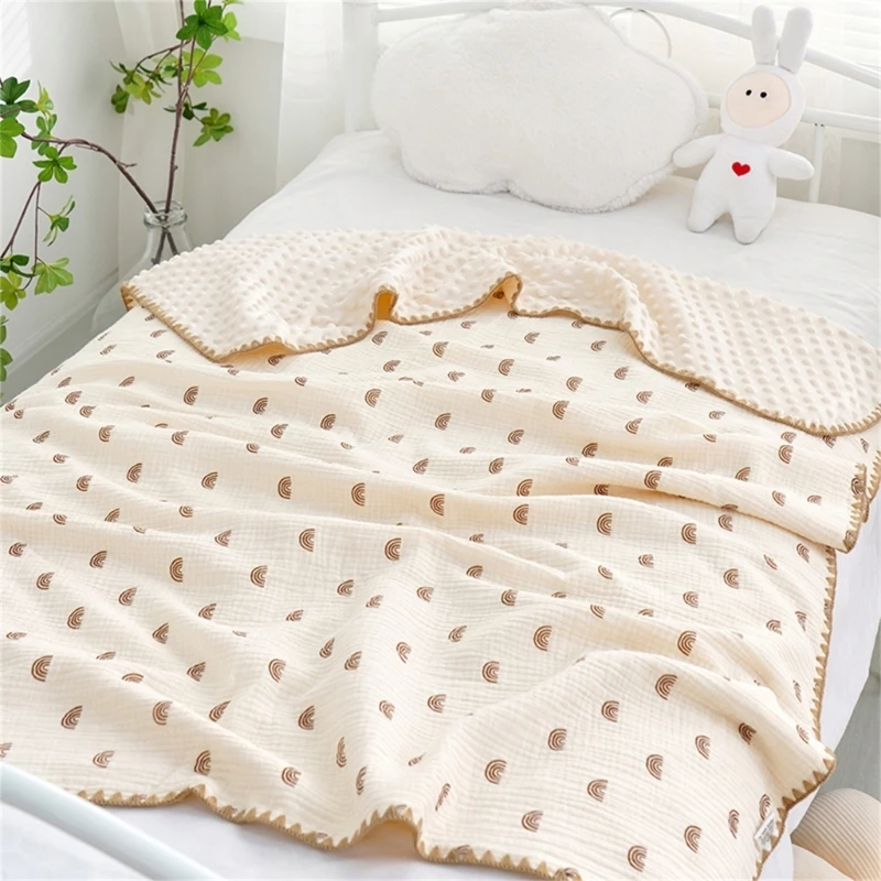 

3D Minky Dot Baby Blanket Newborn Cotton Gauze Blanket Toddler Rainbow Leopard Print Super Soft Muslin Throw Swaddle Wraps