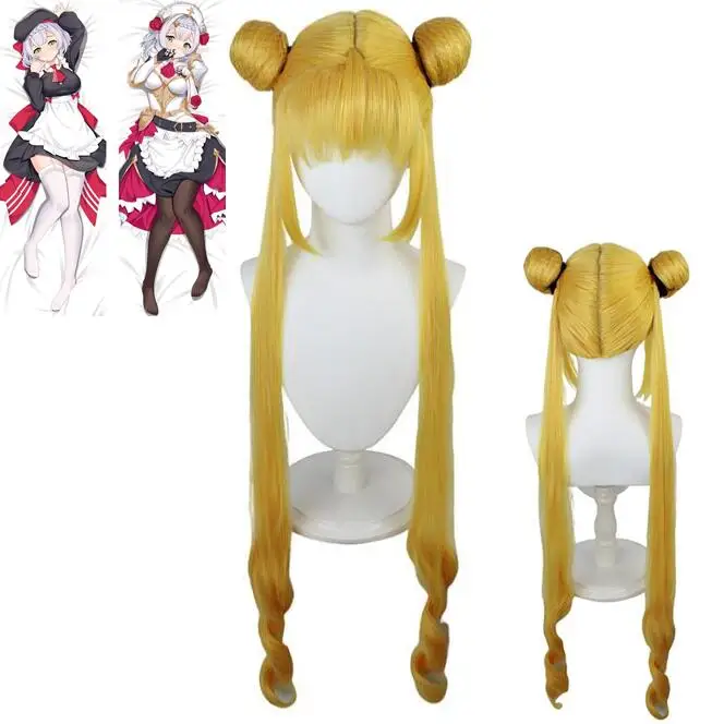 

Long Curly Golden Ponytails Wig Cosplay Anime Blonde Pigtails Wig with Bangs long Dakimakura Pillow Case Pillow Cover