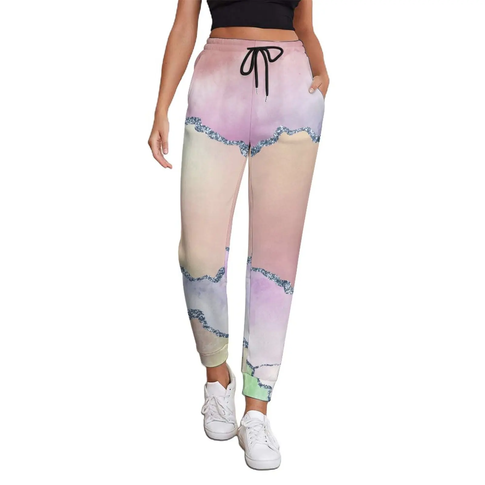 

Watercolor Ombre Jogger Pants Ladies Peach Agate Print Harajuku Sweatpants Spring Classic Printed Trousers Big Size