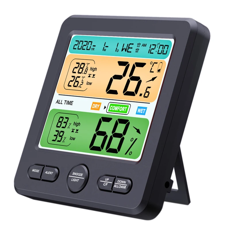 

LCD Weather Station Digital Thermometer Hygrometer Table Wall Clock Home Greenhouse Comfort Real Time Monitor Alert Limit Alarm