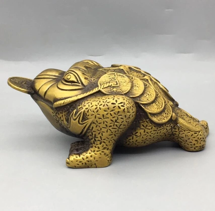

China brass three foot gold toad wealth crafts statue
