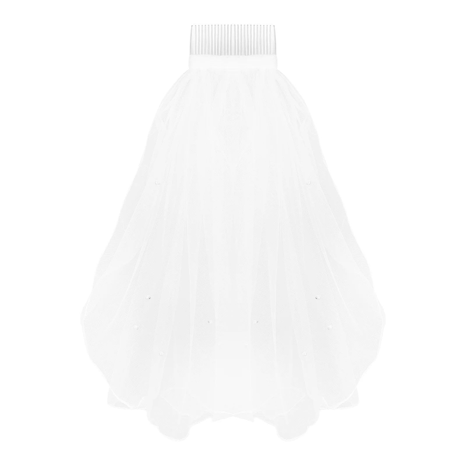 

FRCOLOR Women's Tulle Bridal Veil Pearl White Black Formal Dress with Hair Comb for Bride Flower Girl Wedding Party Photography