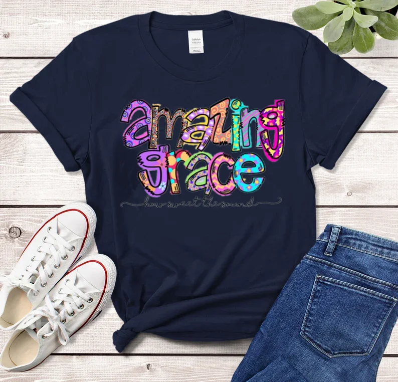 

Amazing Grace Shirt, Christian Faith Church Hymn Short-Sleeve Unisex T-Shirt 100% cotton Streetwear kawaii Female Clothes y2k