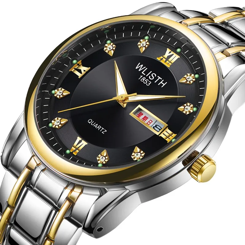 

Fashion Wlisth Top Brand Men Business Casual Quartz Full Stainless Steel Wrist Watch Date Hours Week Double Calendar Relojes