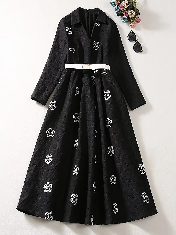 Runway New Women's Spring Autumn High Quality Fashion Party Black Embroidered Slim Office Elegant Casual Luxury Chic Midi Dress
Runway New Women's Spring Autumn High Quality Fashion Party Black Embroidered Slim Office Elegant Casual Luxury Chic Midi Dress