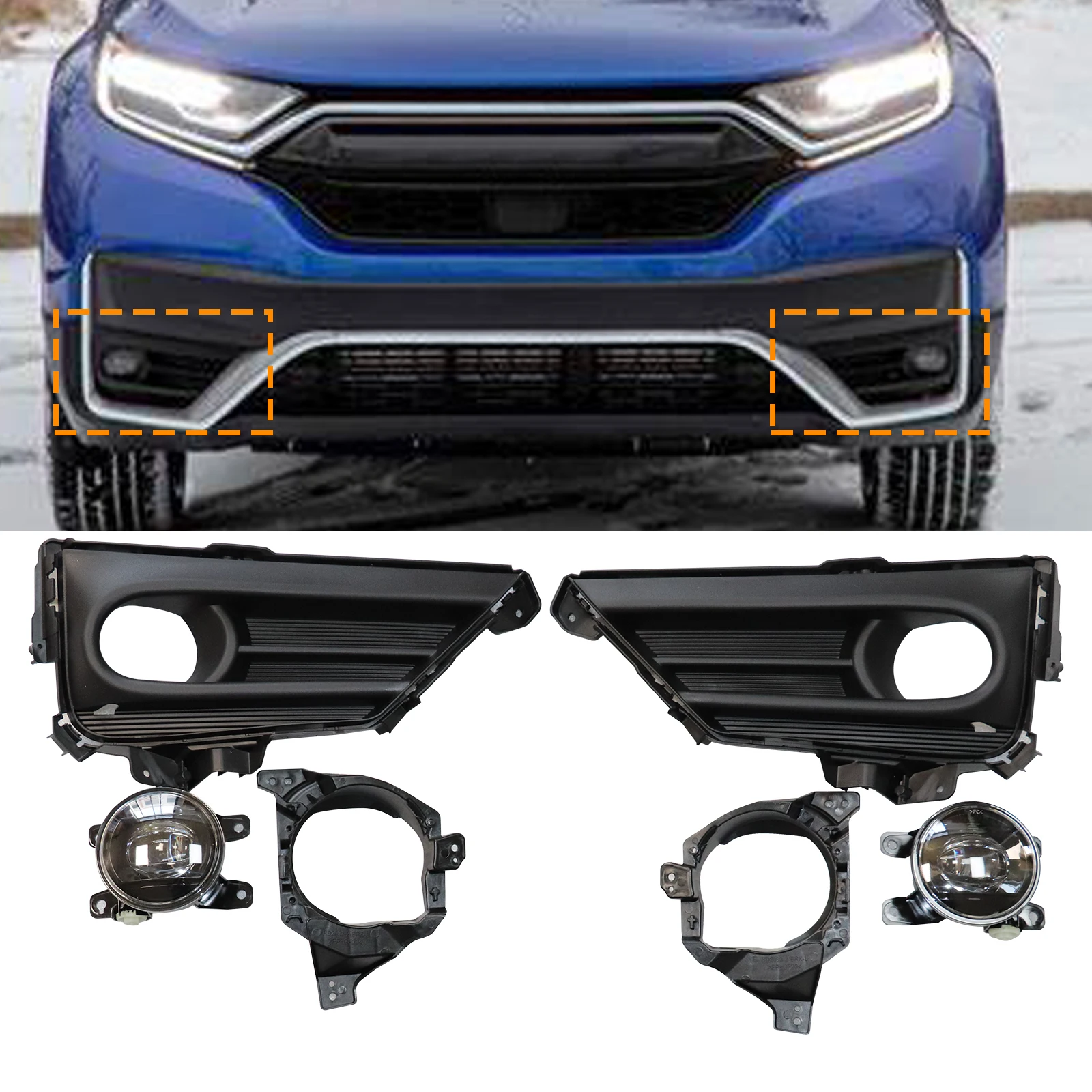 

Fit 2020-2021 Honda CR-V CRV LED Fog Running Light DRL Mounting Cover Wiring Kit Lamps w/ Assembly Set LH+RH