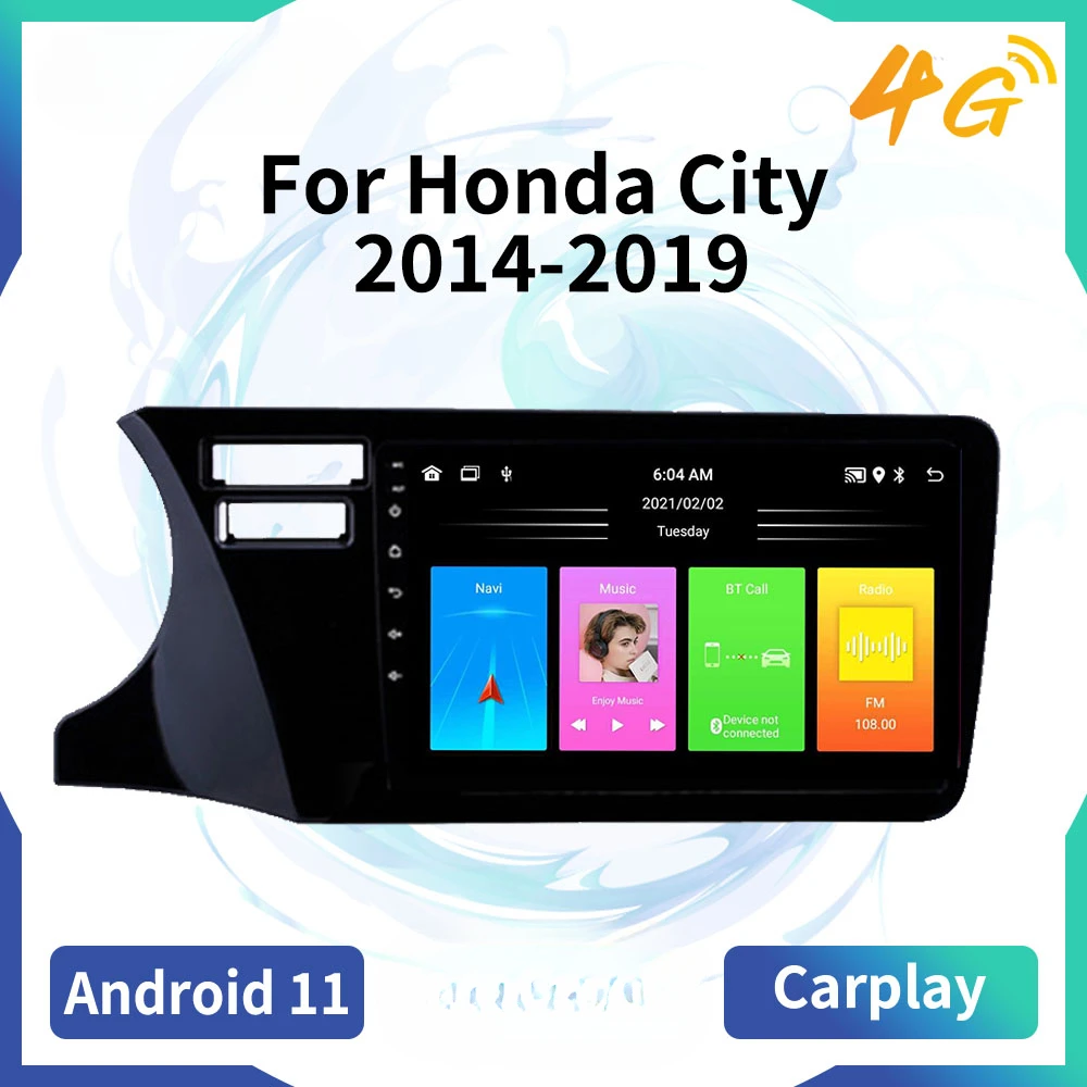

Автомагнитола YYUJIA для Honda City 2014-2019, 2 Din, Android, стерео, 4G, навигация, головное устройство, Авторадио, GPS, автомобильный мультимедийный плеер