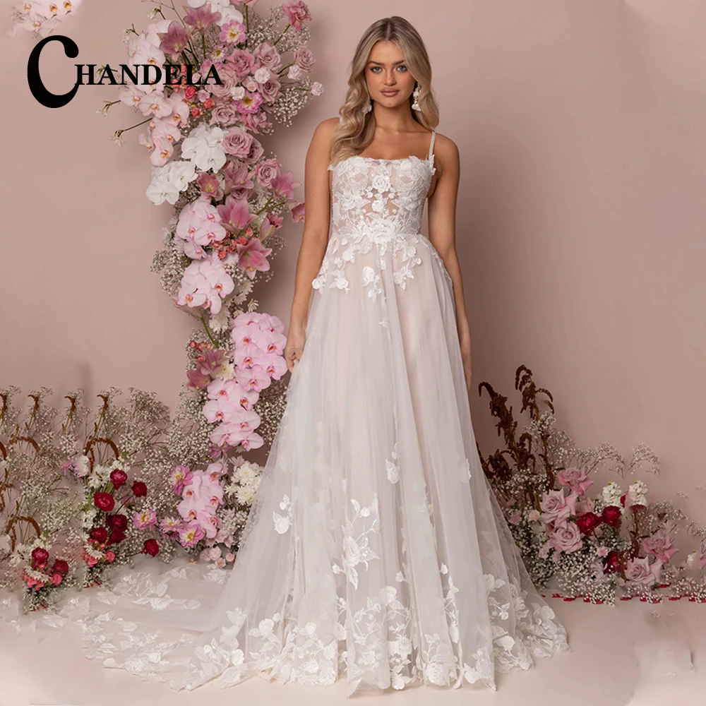 CHANDELA Chic Spgahetti Strap Wedding Dresses Square Collar A Line Appliques Lace Tulle Backless Court Train Vestido De Novia
CHANDELA Chic Spgahetti Strap Wedding Dresses Square Collar A Line Appliques Lace Tulle Backless Court Train Vestido De Novia