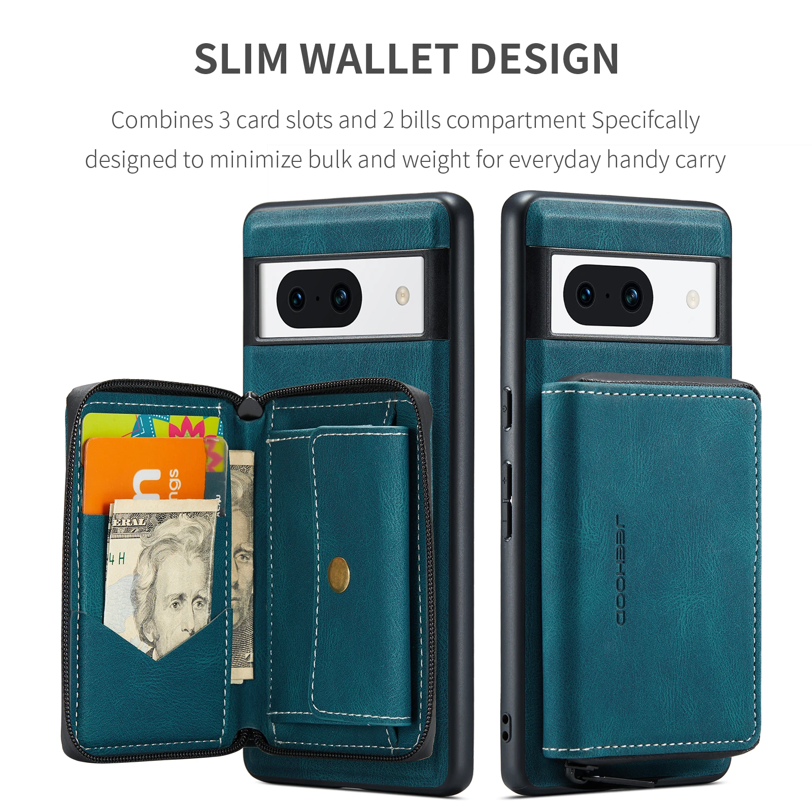 

For Google Pixel 8A 7A 6A 8 Pro Case Magnetic Vintage Leather Detachable Zipper Wallet Card Slot Kickstand Shockproof Back Cover