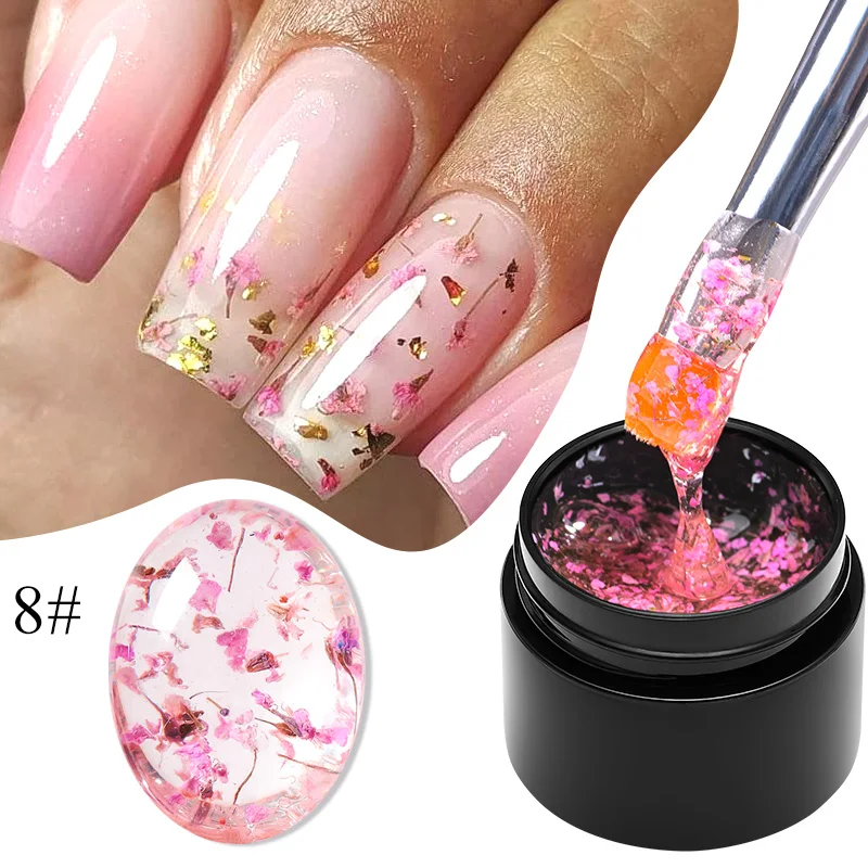 

MEET ACROSS 5ML Dried Flower Gel Nail Polish Pink Purple Natural Flower Fairy Series Painting Soak Off UV Gel Nail Art Varnishes