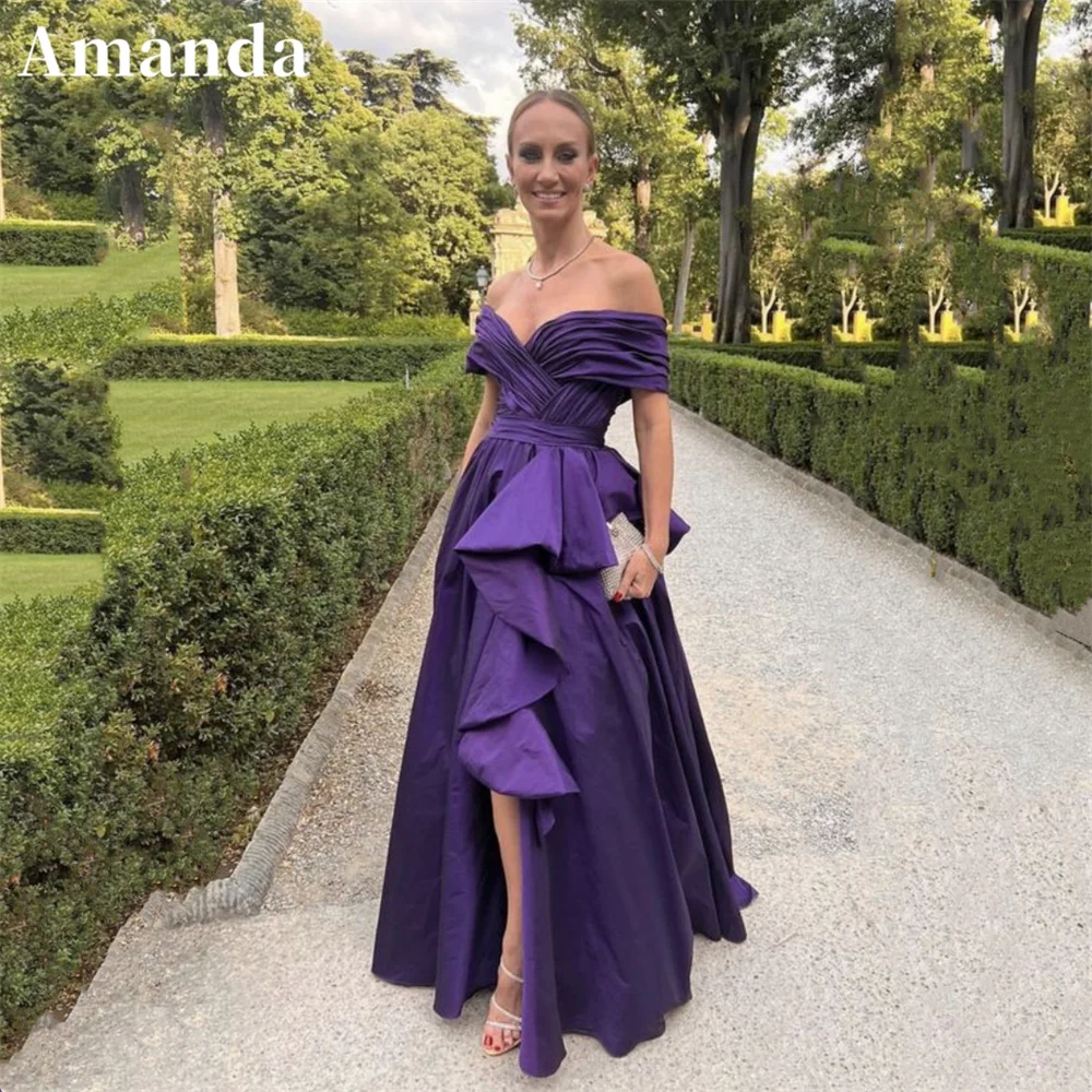 

Amanda Purple Heart Shaped Neckline A-line Prom Dress Elegant Off Shoulder فستان حفلات الزفاف Sweetheart Satin vestidos de festa