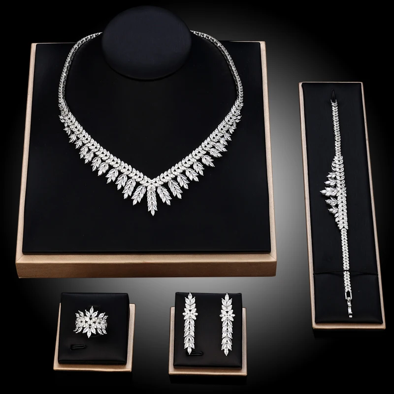 Elegant Women Wedding Jewellery African CZ Crystal Leaf Drop Bridal Necklace Bracelet and Earrings Jewelry Sets
Elegant Women Wedding Jewellery African CZ Crystal Leaf Drop Bridal Necklace Bracelet and Earrings Jewelry Sets