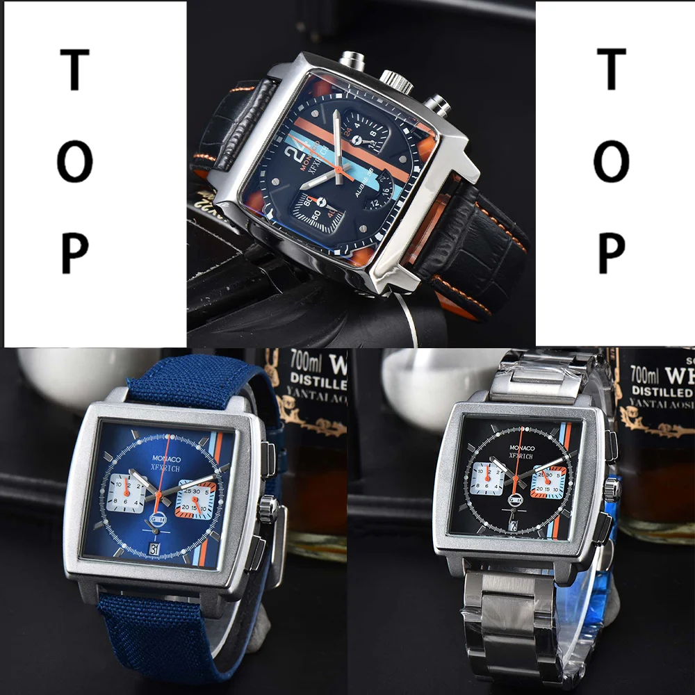 

2024 AAA Original Brand Watches For Mens Square Multifunction Monaco Automatic Date Watch Business Chronograph Quartz Male Clock