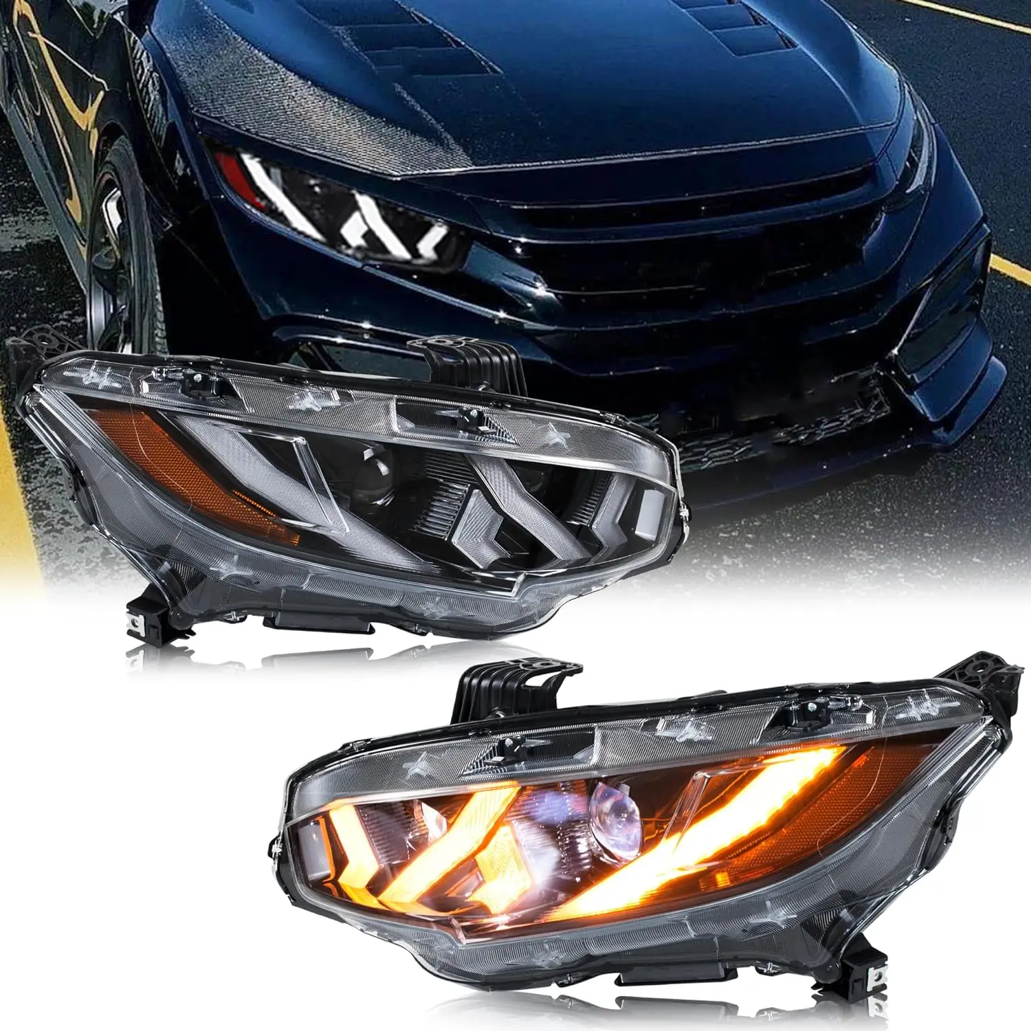 

LED Headlights for Honda Civic 2016-2021 10th Gen FK Sedan Hatchback Type-R Start-up Animation Sequential Signal Accessary Front