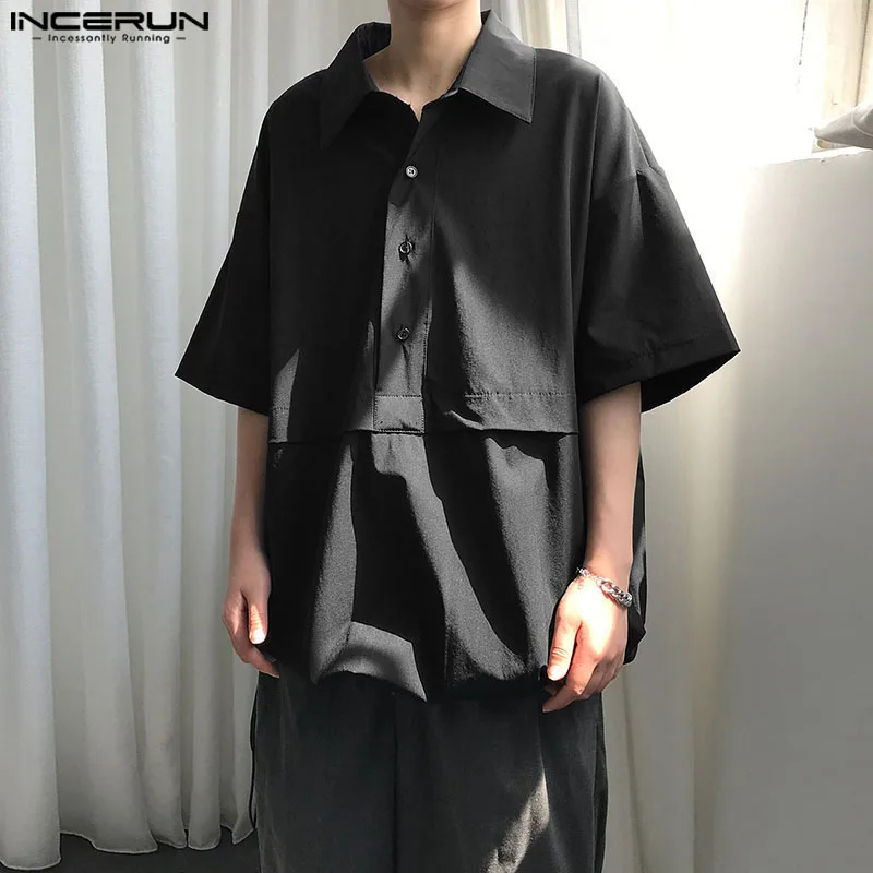 

INCERUN Tops 2024 Korean Style New Men's Solid Loose Comfortable Shirts Fashionable Casual Male Lapel Short Sleeved Blouse S-5XL