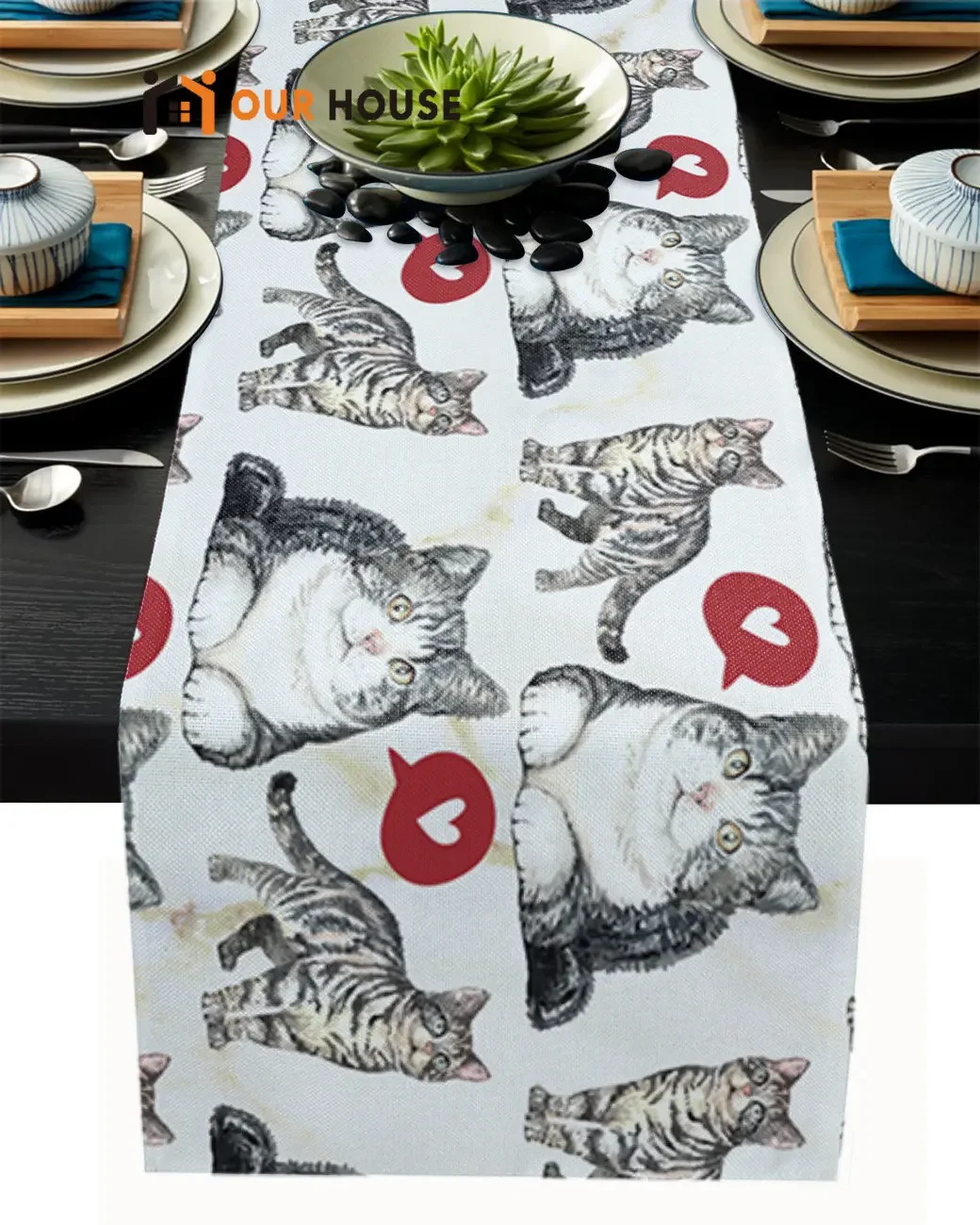 

Cat Love Gradient Texture Festival Table Runners Wedding Party Decor Kitchen Placemat Home Coffee Dining Tableware Pads