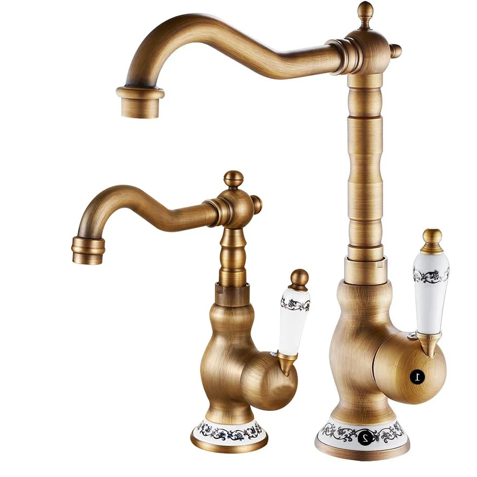 

Bathroom Kitchen Antique Bronze Faucet Basin Mixer Tap Basin Faucets Brass Basin Single Handle Hot & Cold Water Mixer