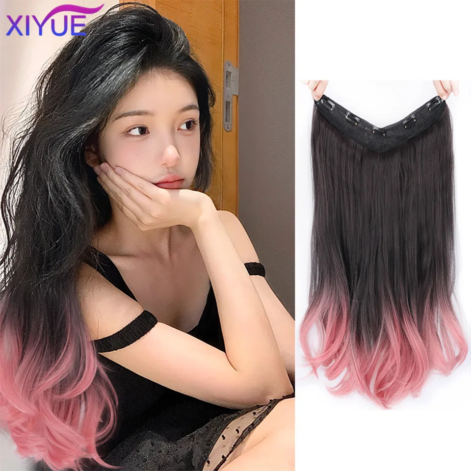 

XIYUE Gradient Paris painted wig patch with increased hair volume one piece large wavy long curly hair extension patch