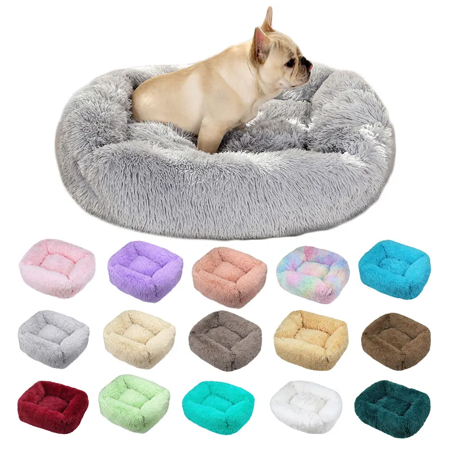 

Long Plush Dog Cushion Bed Luxury Square Fluffy Super Soft House Pet Cat Mat Kennel for Small Medium Large Dogs Pug Teddy Warm