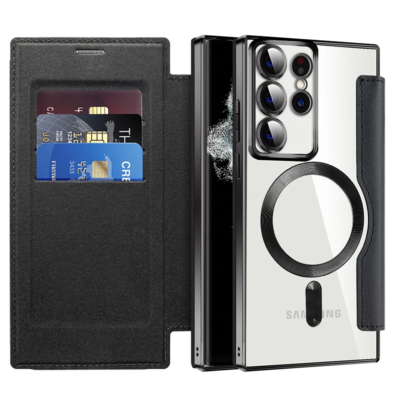 For Samsung Galaxy S23 S22 Ultra Case Business Magnetic Leather+Transparent Back Wireless Charging Card Slot Cover for S23 Plus
For Samsung Galaxy S23 S22 Ultra Case Business Magnetic Leather+Transparent Back Wireless Charging Card Slot Cover for S23 Plus