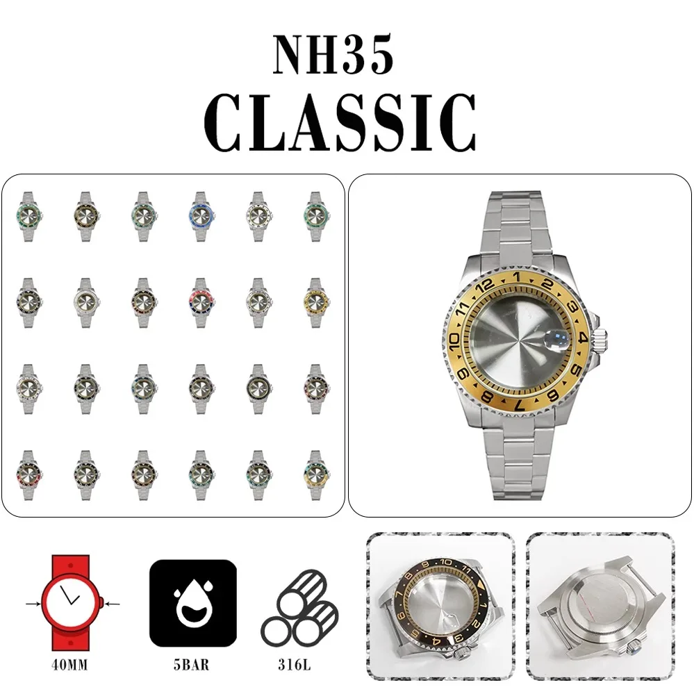 316L stainless steel 40mm case + medium light band + yellow inner shadow ring + Sapphire magnifying glass can be installed NH35/
316L stainless steel 40mm case + medium light band + yellow inner shadow ring + Sapphire magnifying glass can be installed NH35/