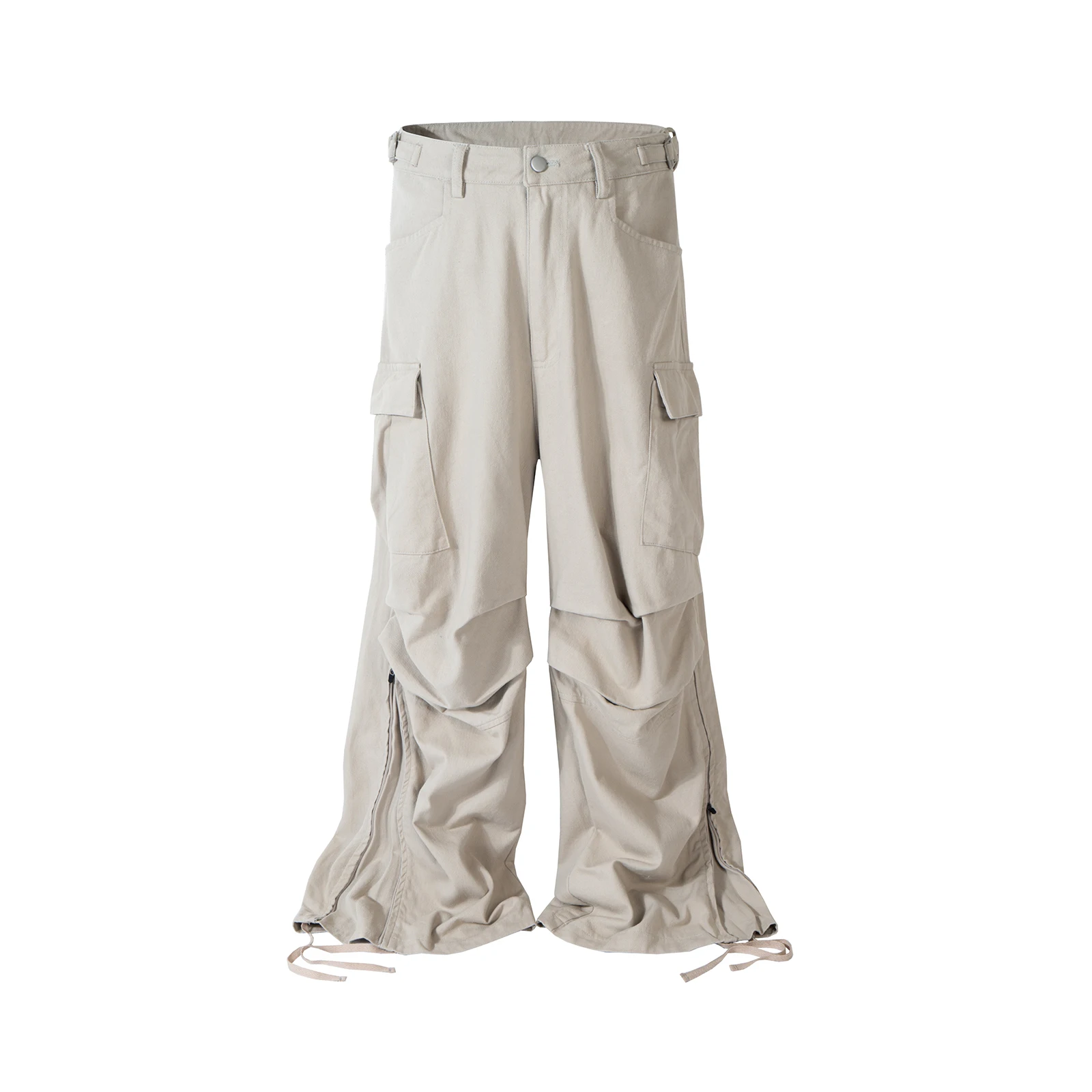 

Брюки-карго мужские со складками, уличная одежда, на молнии, с несколькими карманами, прямые плиссированные мешковатые штаны, брюки-оверсайз
