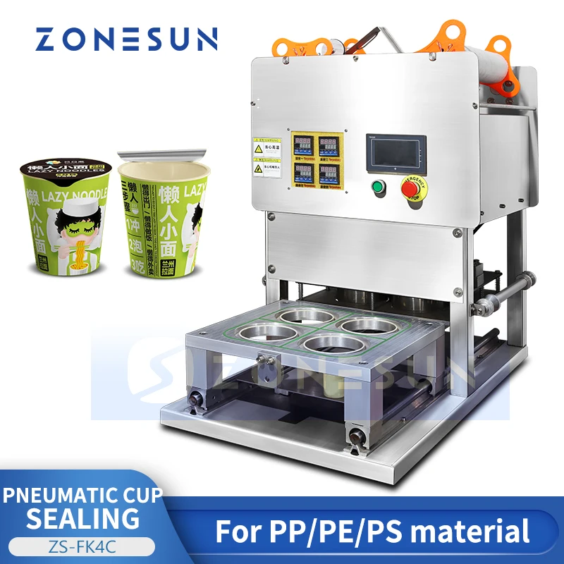 

ZONESUN Semi Automatic Cup Sealiing Machine Bubble Tea Boba Sealer Milkshake Fruit juice Yogurt Pudding Packaging ZS-FK4C