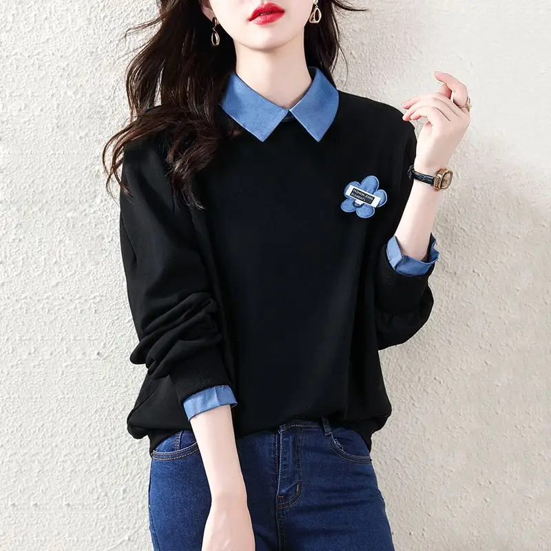 Autumn Winter Women's Casual Polo-Neck Sweatshirts Korean All-match Fake Two Pieces Solid Color Spliced Tops Female Clothing
Autumn Winter Women's Casual Polo-Neck Sweatshirts Korean All-match Fake Two Pieces Solid Color Spliced Tops Female Clothing
