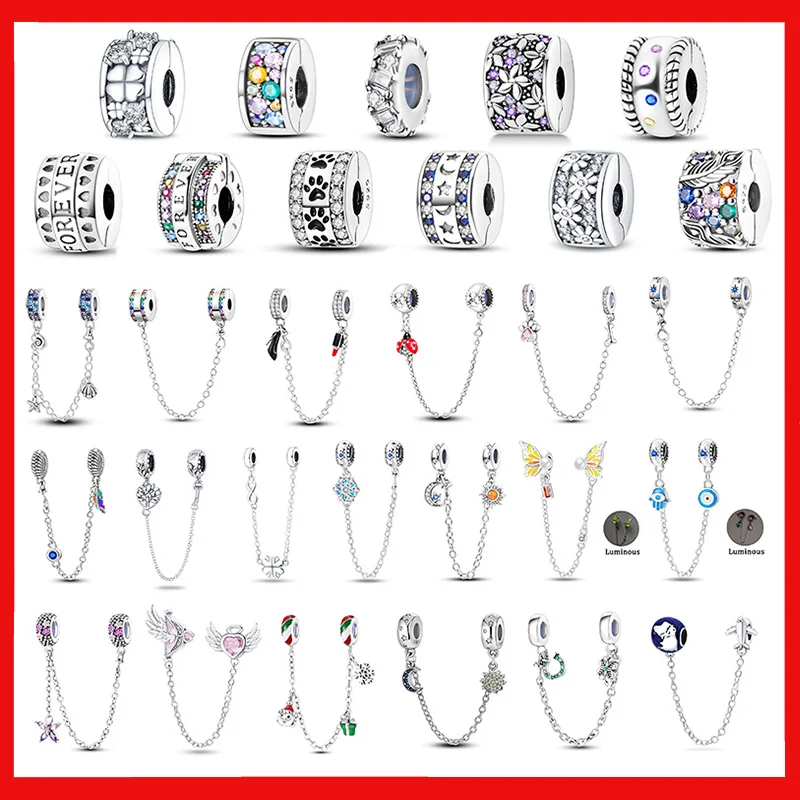 

2024 Fit Pandora Original Bracelets DIY Jewelry 100%925 Sterling Silver Stars & Moon Sunflower Safety Chains Spacer Beads Charms