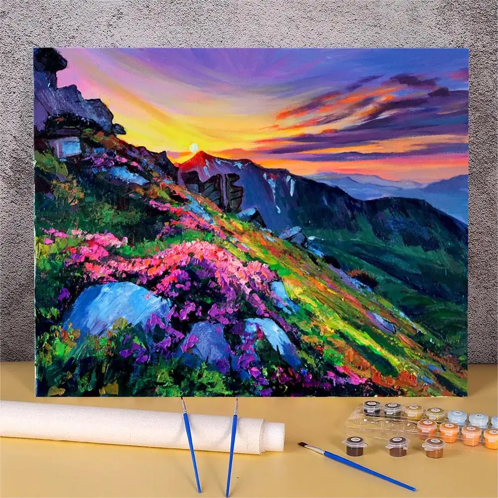 

Hand-painted Coloring By Numbers Acrylic Paint Drawing Picture for Bedroom Wall Home Decoration Sunset Landscape Painting