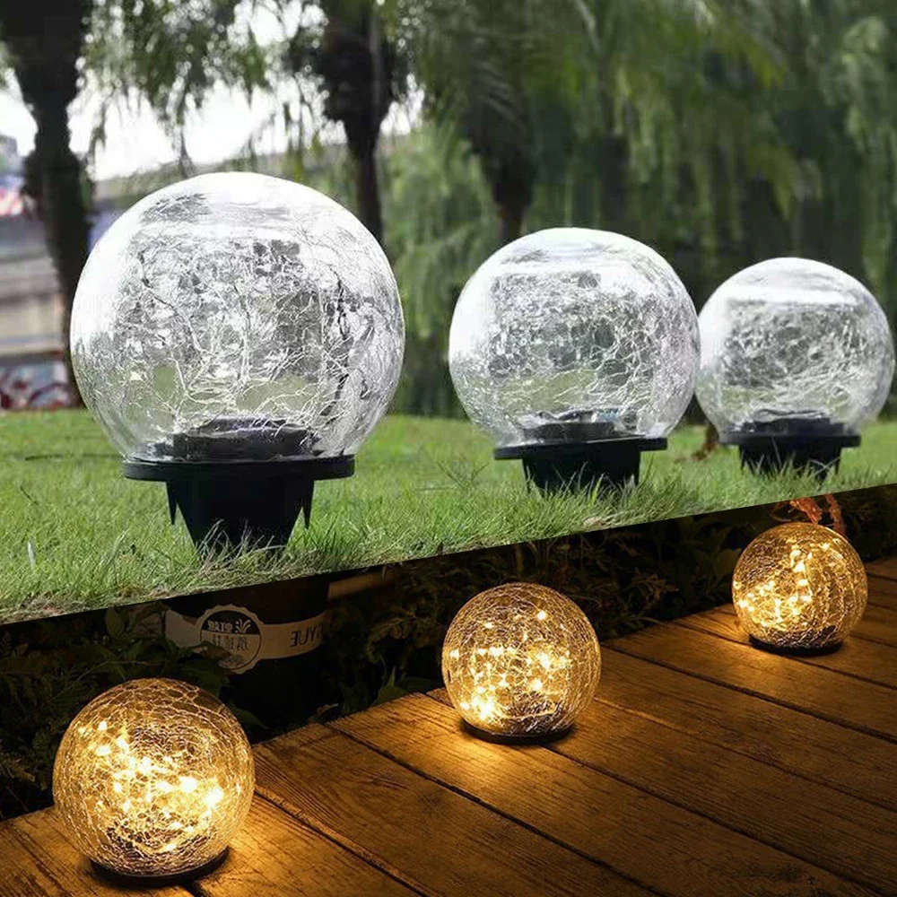 

1Pcs Solar Led Lamp Outdoor Court Crack Glass 10CM Ball Light Waterproof Buried Garden Grass Balcony Layout Decoration Christmas