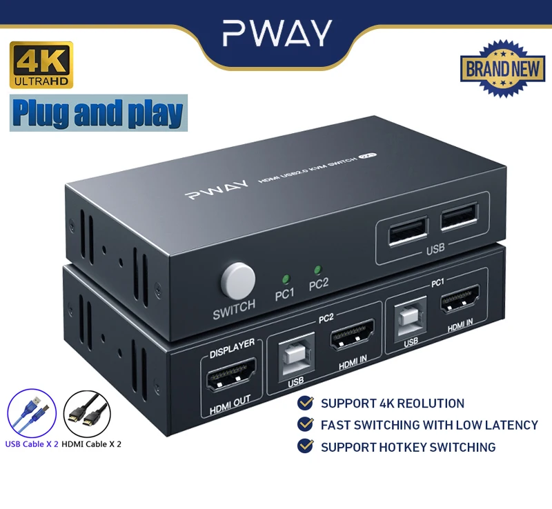 USB KVM-переключатель PWAY HDMI, разветвитель клавиатуры и мыши, переключатель HD 4K @ 30 Гц, выход 2 в 1, стандартный для ПК, Macbook, ноутбука
USB KVM-переключатель PWAY HDMI, разветвитель клавиатуры и мыши, переключатель HD 4K @ 30 Гц, выход 2 в 1, стандартный для ПК, Macbook, ноутбука
