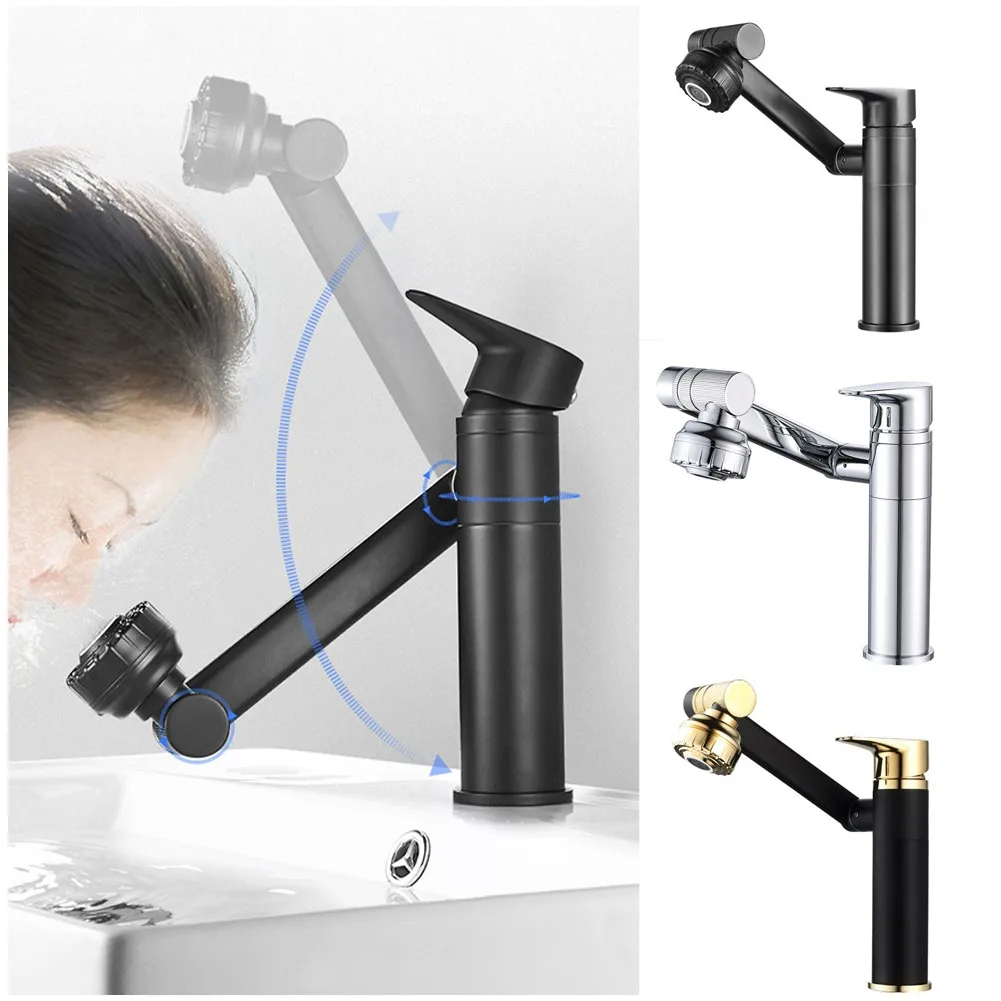 

Rotatable Faucet 1080 Degree Big Angle Rotate Spray Multifunctional 2 Water Mode Robotic Arm Faucet Single Hole Single Handel