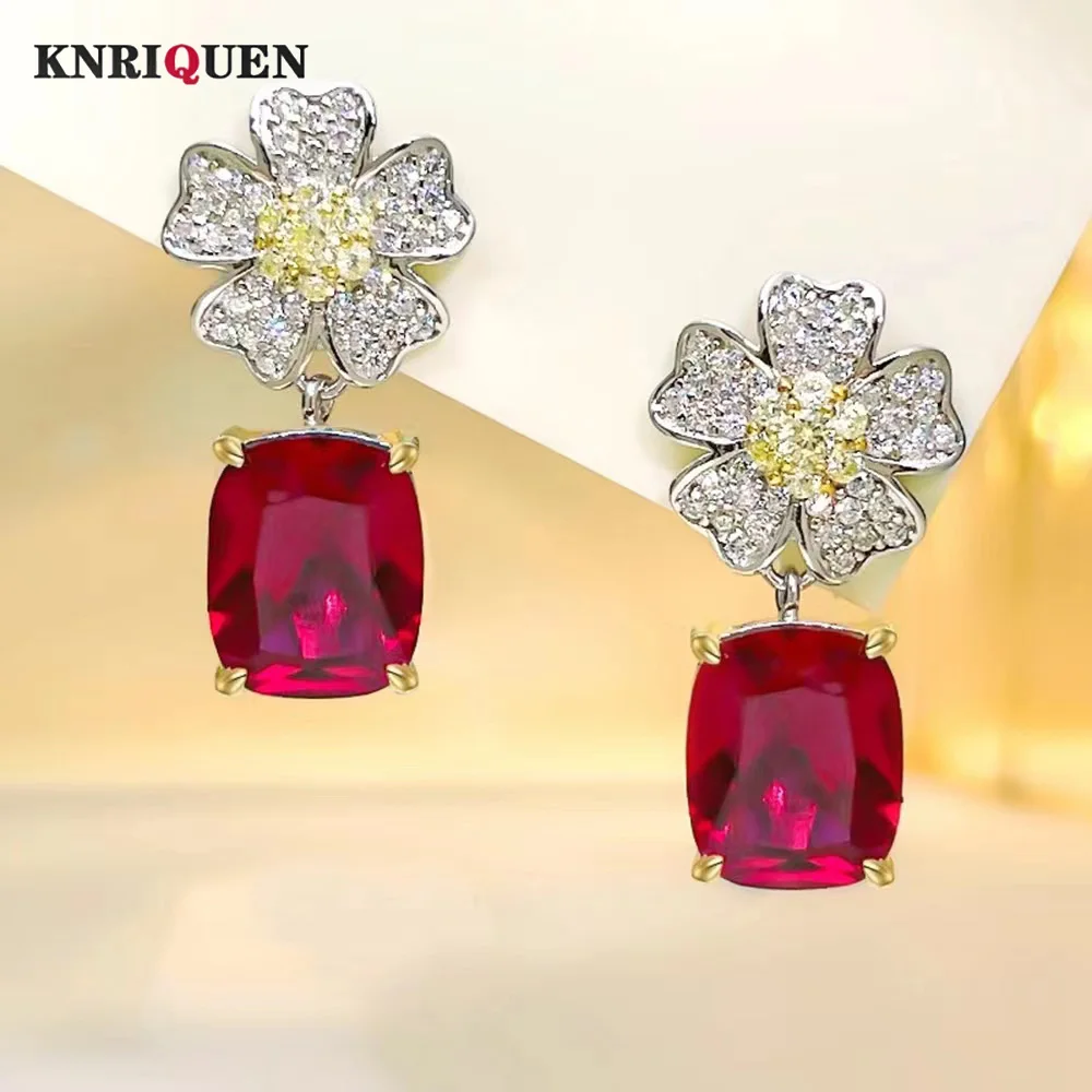 

2023 Vintage 8*10mm Emerald Ruby Drop Dangle Earrings for Women 925 Sterling Silver Gemstone Earrings Wedding Fine Jewelry Gifts