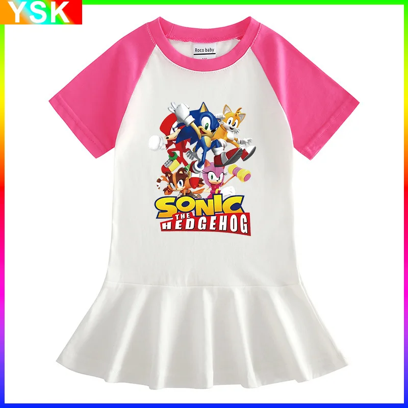 Sonic New Korean Version of Children's Clothing Cartoon Half-sleeved Girl Dress Contrasting Color Foreign Style Pleated Skirt
Sonic New Korean Version of Children's Clothing Cartoon Half-sleeved Girl Dress Contrasting Color Foreign Style Pleated Skirt