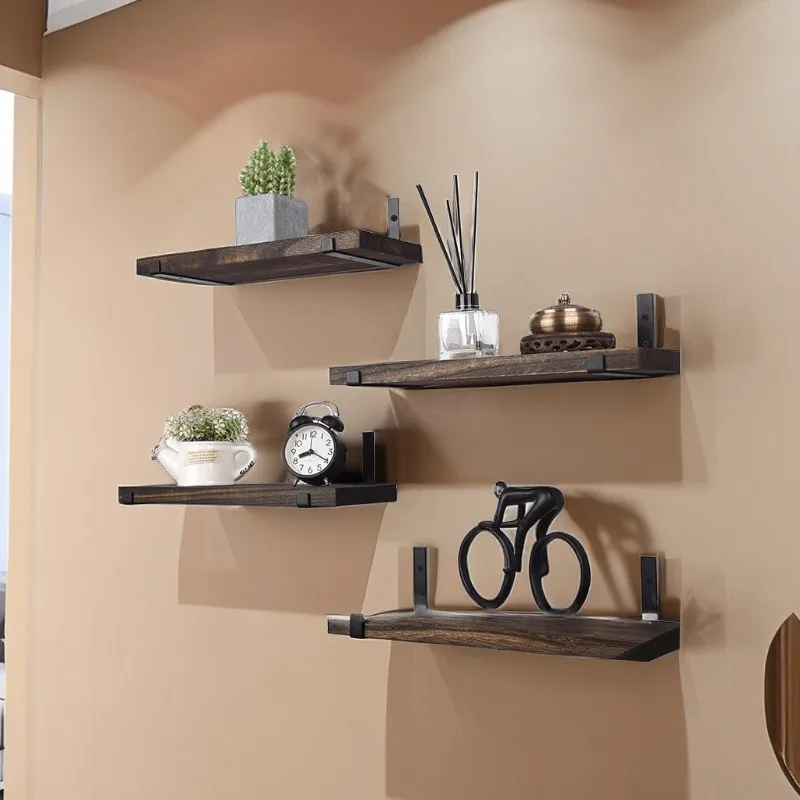 

4PCS Wall Mounted Wood Shelves Rustic Style Floating Book Shelf Decorative Display Wall Shelves Multipurpose for Home Storage