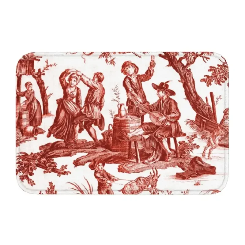 

Red And White Toile De Jouy Doormat Anti-Slip Kitchen Bathroom Mat Garden Garage Door Floor Entrance Carpet Rug