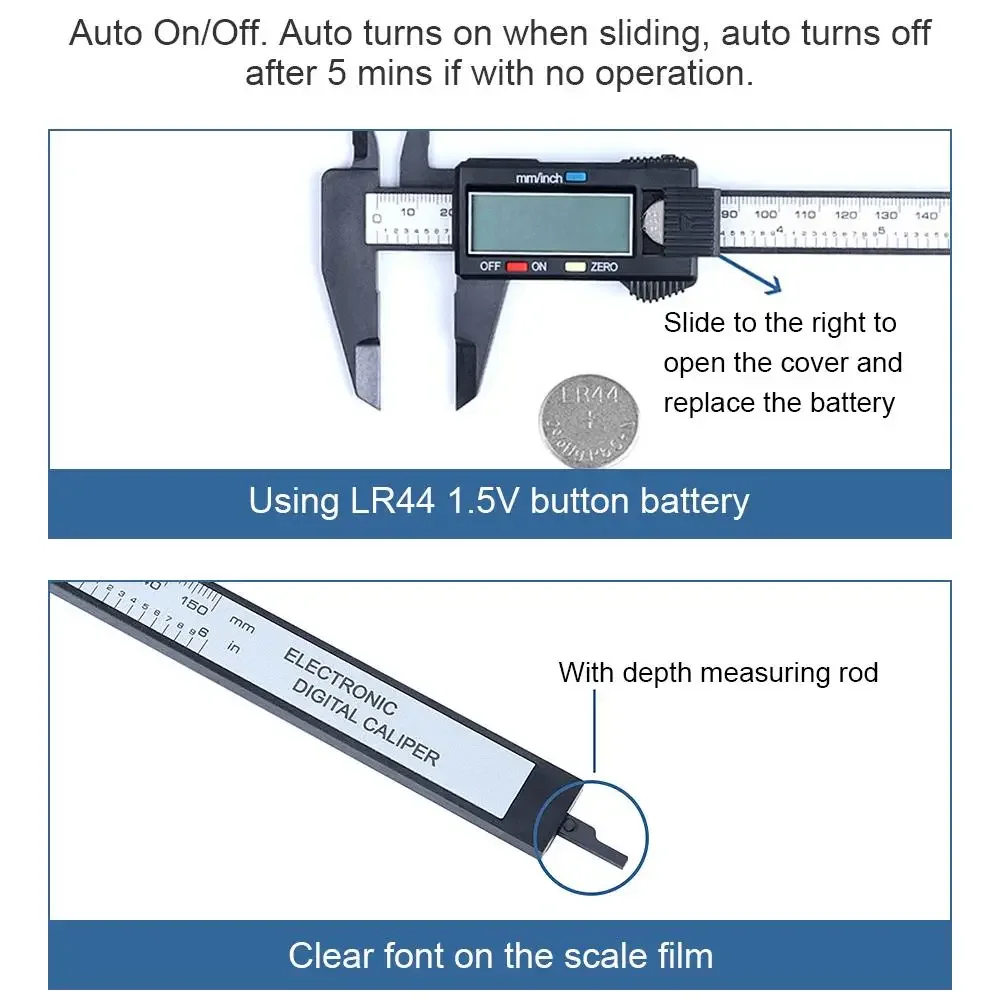 

Carbon Fiber 150mm 100mm Electronic LCD Digital Ruler Caliper Dial Vernier Gauge Micrometer Measuring Instrument Depth Tools