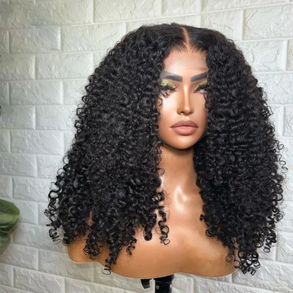 

Preplucked Glueless Soft 26Inch Long Black Kinky Curly 180Density Deep Lace Front Wig For African Women Babyhair Daily Cosplay