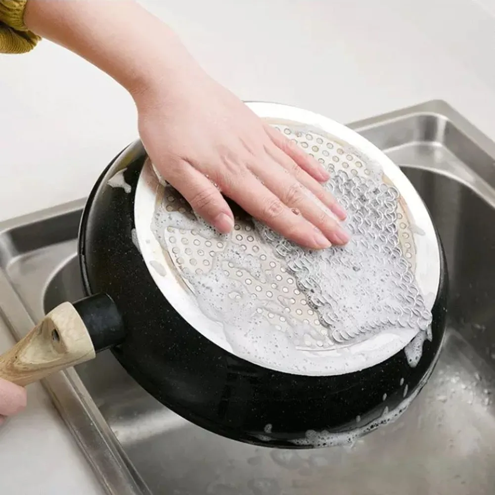 Kitchen Cleaning Ring Cloth Stainless Steel Chain Scrubber Pan Scraper Cookware Accessories Reusable Washing Net Cleaning Tool
Kitchen Cleaning Ring Cloth Stainless Steel Chain Scrubber Pan Scraper Cookware Accessories Reusable Washing Net Cleaning Tool
