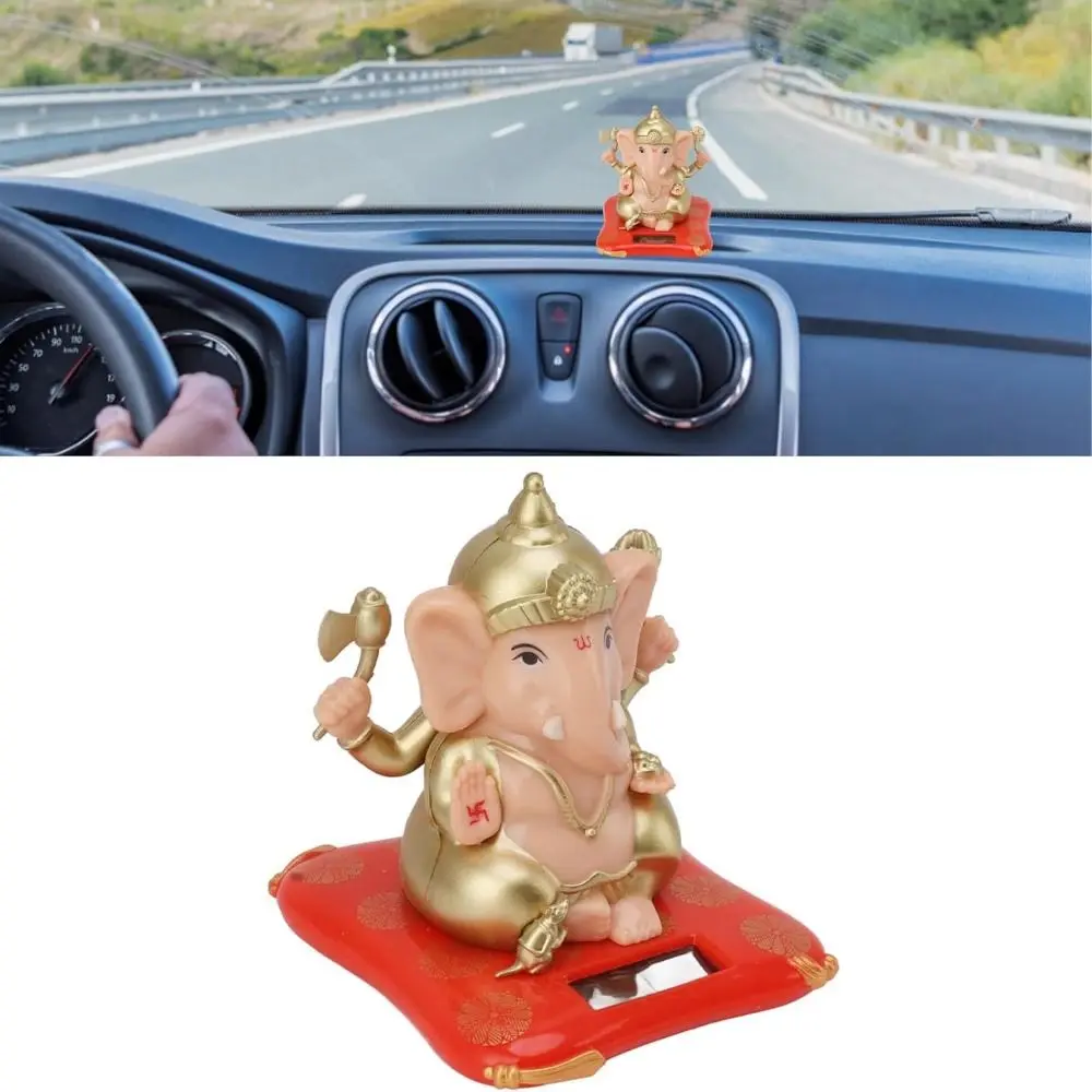 Статуя Бога на солнечной батарее, милые пластиковые статуи на удачу, орнамент Ганеши, статуэтка Ганеши, идола для дома и офиса