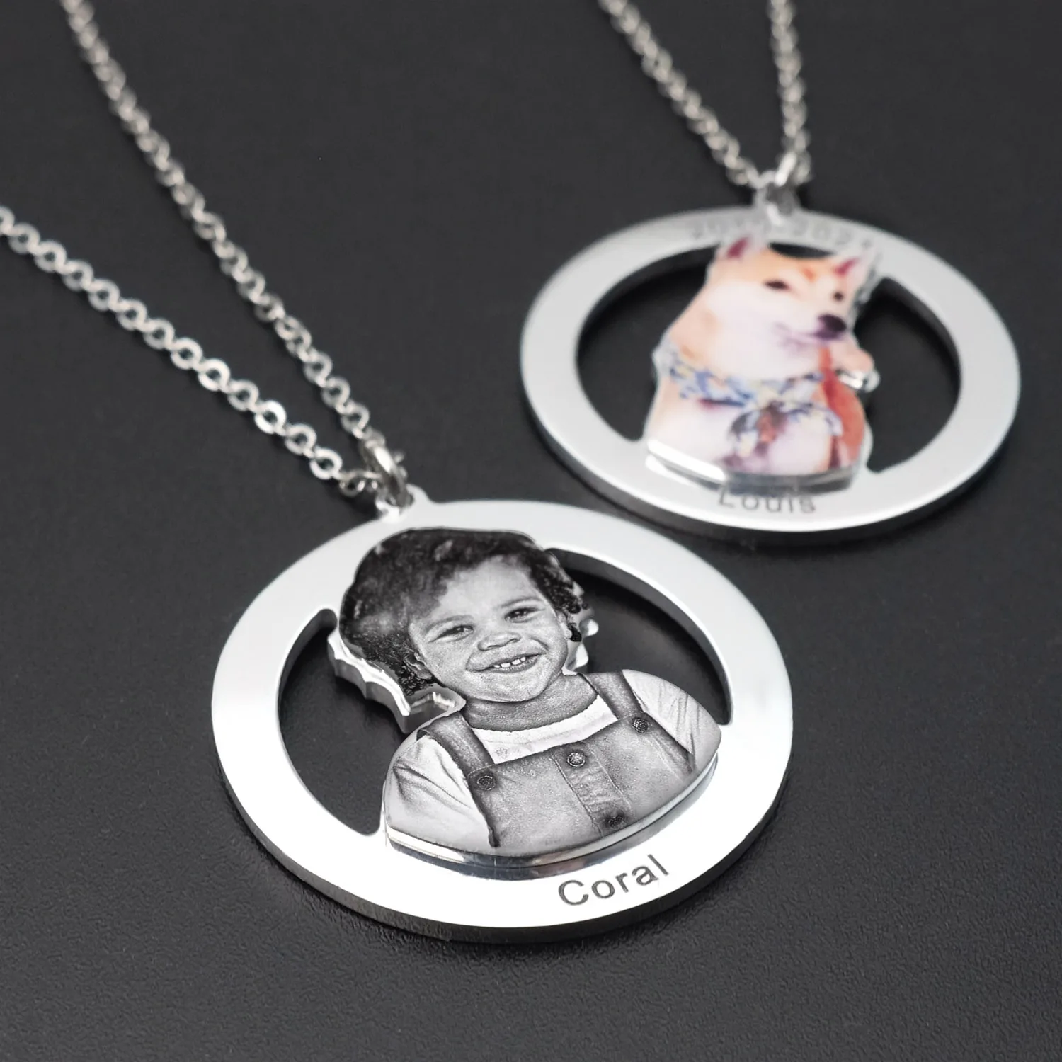 

Custom Photo Necklace Personalized Photo Necklace Hollowed Circle Pendant Dog Necklace Portrait Memorial Gift For Mom Pet Lover