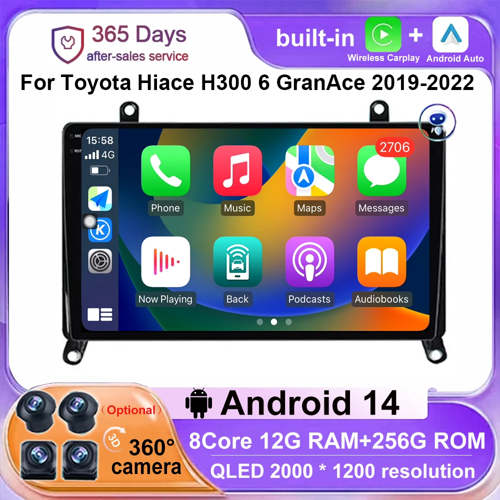 

Carplay Auto QLED 4G Android 14 For Toyota Hiace H300 6 GranAce 2019-2022 Car Radio Multimedia Video Player Navigation GPS DSP