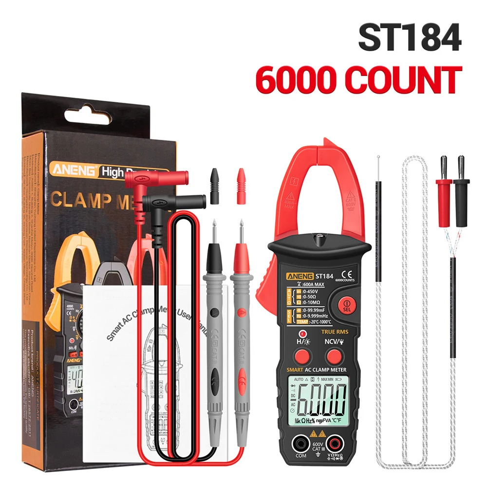 ST184 Digital Clamp Multimeter Meter 6000 Counts Professional True RMS AC/DC Voltage Current Tester Hz Capacitance Ohm Meter
ST184 Digital Clamp Multimeter Meter 6000 Counts Professional True RMS AC/DC Voltage Current Tester Hz Capacitance Ohm Meter