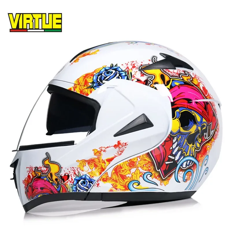 

Moto DOT Helmets Motorbike Dual Visor Helmets Capacete Casco Modular Flip Up Helmet Racing Double Lens