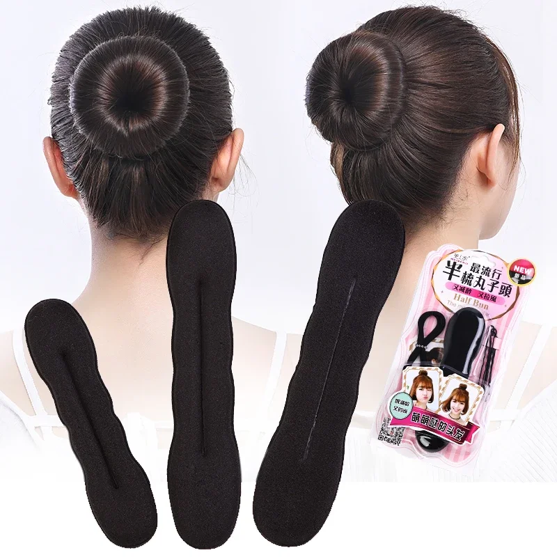 

1/2pc Hair Styling Donut Bun Curler Maker Hair Clip Ring Braider Magic Foam Donut Twist DIY Tool Accessories Black 17.5/ 22.5cm