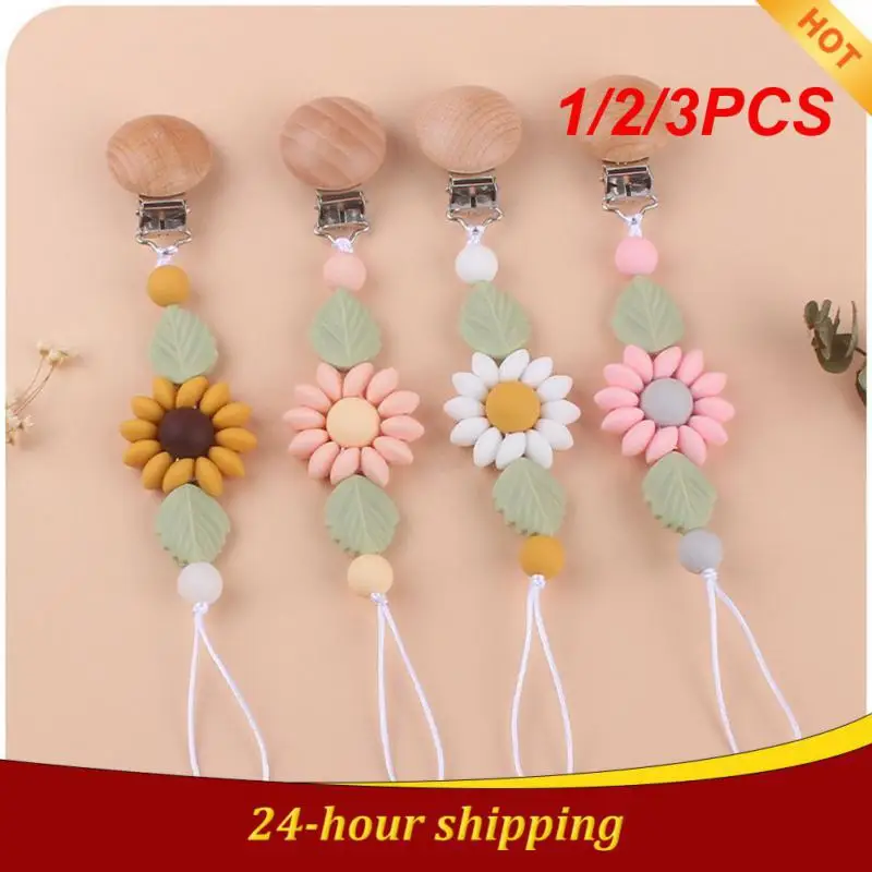 

1/2/3PCS Wooden Flower Pacifier Clip Chain Silicone Pacifiers Leashes Dummy Holder Nipple Clip Soother Baby Teething Toy Chew