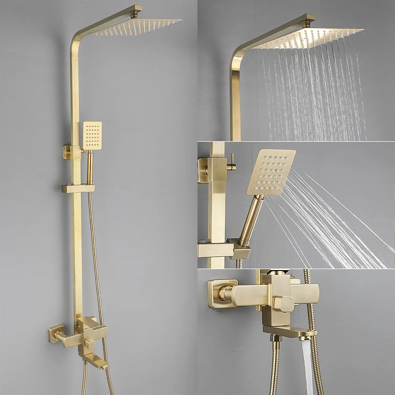 

ULA Stainless Steel Shower Bathroom Faucet Gold Bathtub Shower Mixer Faucet Black Tap Rain Shower Head Rainfall Shower System